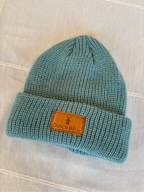Dutch Bros Mint Green Knit Beanie Hat Acrylic Cuffed Logo Patch Unisex